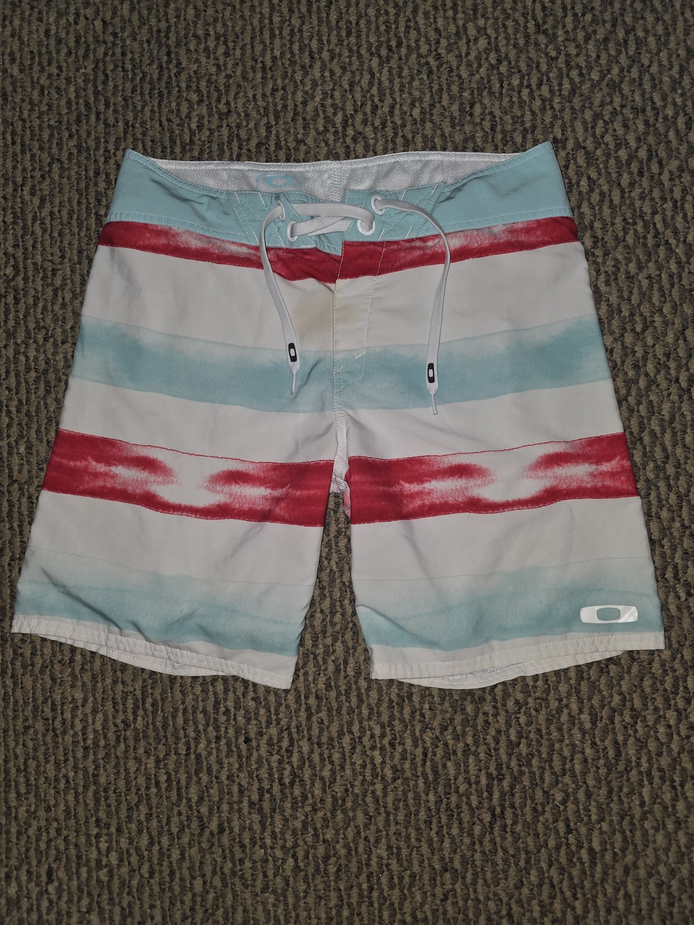 Oakley Men's Aqua, White & Red Striped Swim Shorts